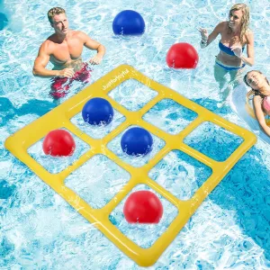 56 x 54 Inch Giant Tic Tac Toe Game Pool Floats Toys Inflatable Water Toss Game Funny Floating Pool Toys for Swimming and Backyard Adults Indoor Outdoor Party Water Play with 6 Balls