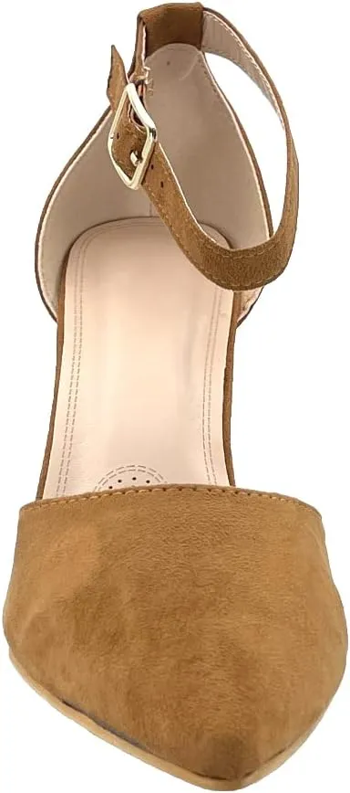 ABSOLEX Women's Pointy-Toe D'Orsay Ankle Strap Block Heel Dress Pump