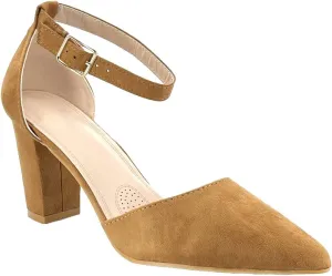 ABSOLEX Women's Pointy-Toe D'Orsay Ankle Strap Block Heel Dress Pump