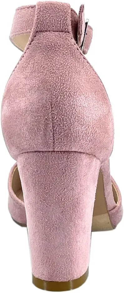 ABSOLEX Women's Pointy-Toe D'Orsay Ankle Strap Block Heel Dress Pump