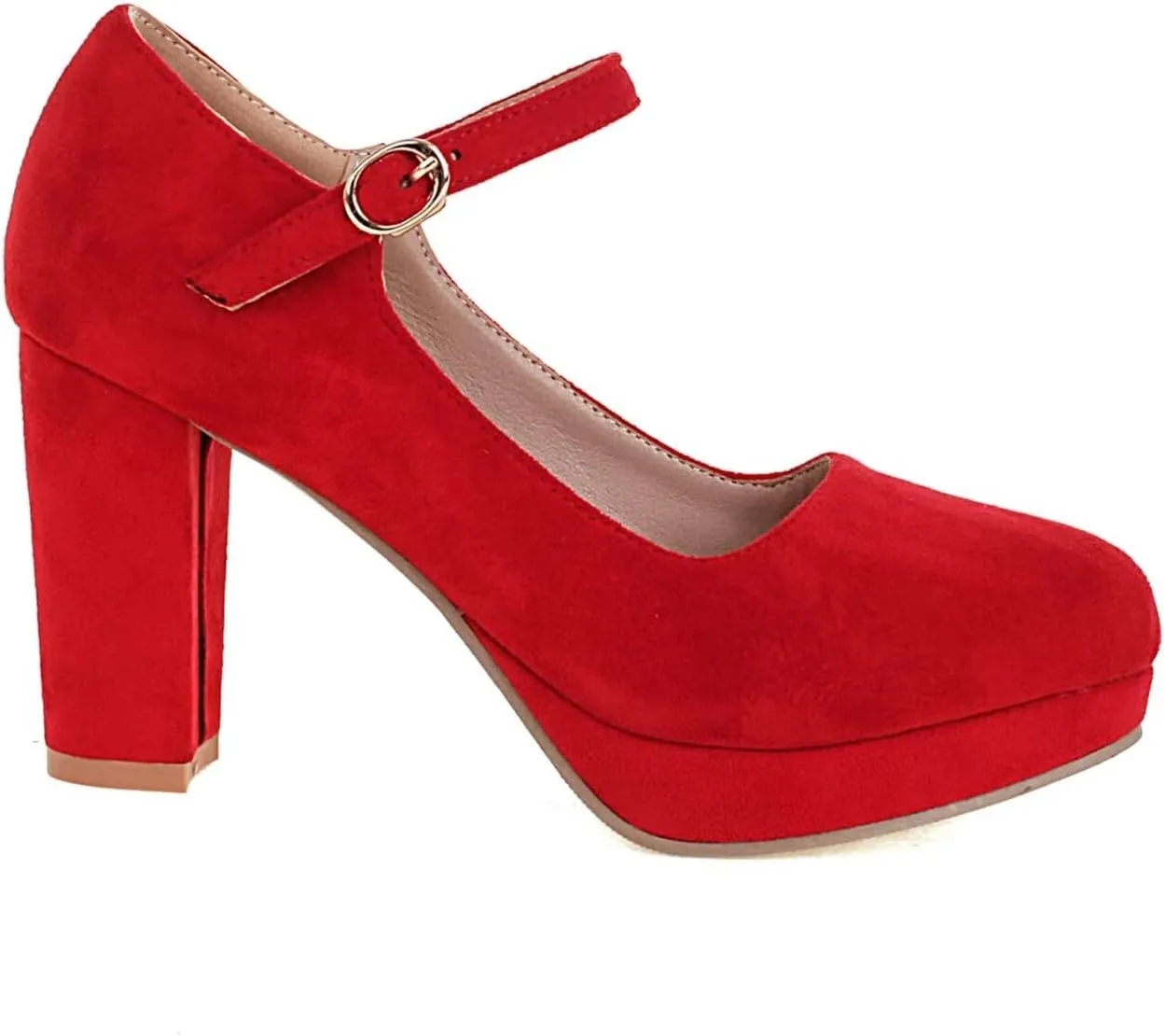 Agodor Women's Chunky Heel Mary Jane Lolita Platform Shoes Suede Round Toe Block Heel Pumps
