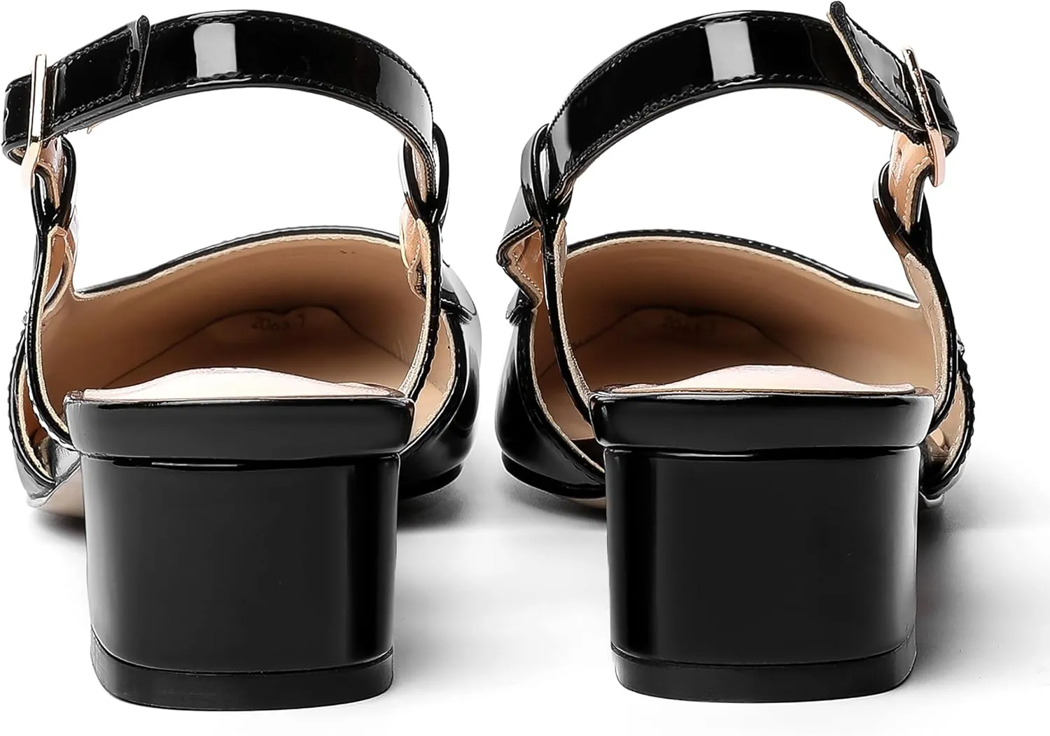 AMBELIGHT Womens Dating Patent Square Toe Buckle Adjustable Strap Sexy Block Low Heel Pumps Shoes 1.5 Inch