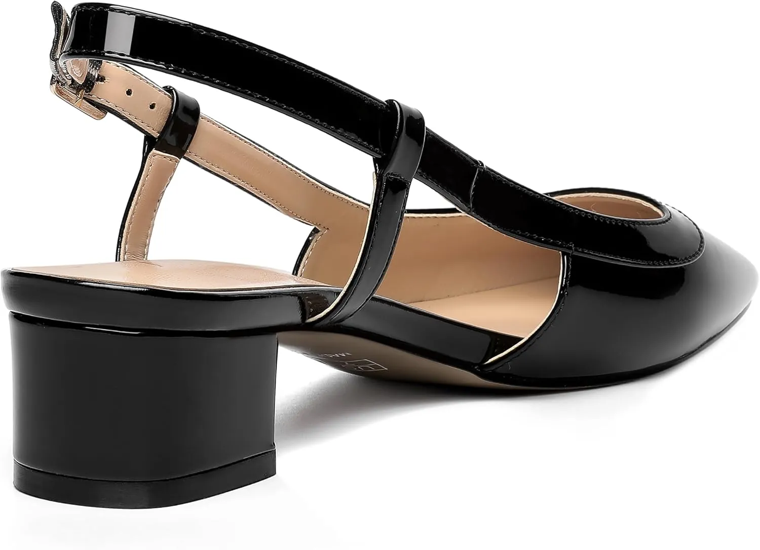 AMBELIGHT Womens Dating Patent Square Toe Buckle Adjustable Strap Sexy Block Low Heel Pumps Shoes 1.5 Inch