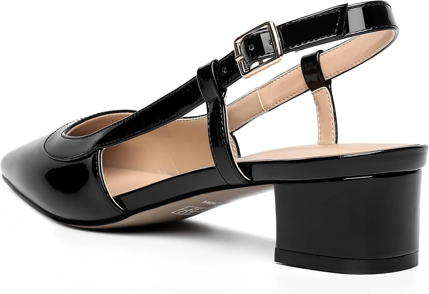AMBELIGHT Womens Dating Patent Square Toe Buckle Adjustable Strap Sexy Block Low Heel Pumps Shoes 1.5 Inch