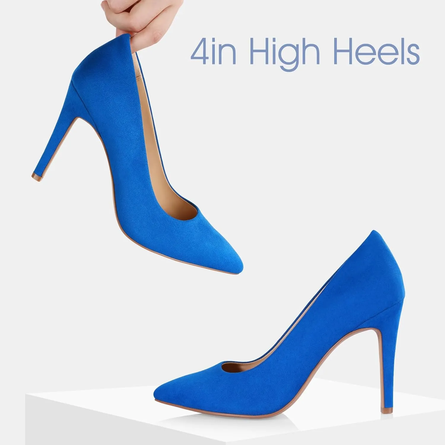 Ankis High Heel Women's Pumps, Black Sliver White Blue Heels Closed Toe, Pointed Toe 4in Stiletto Heel for Women, Comfy Memory Foam Pump Shoe, Party Wedding Work Classic Dressy Casual with Gel Insoles