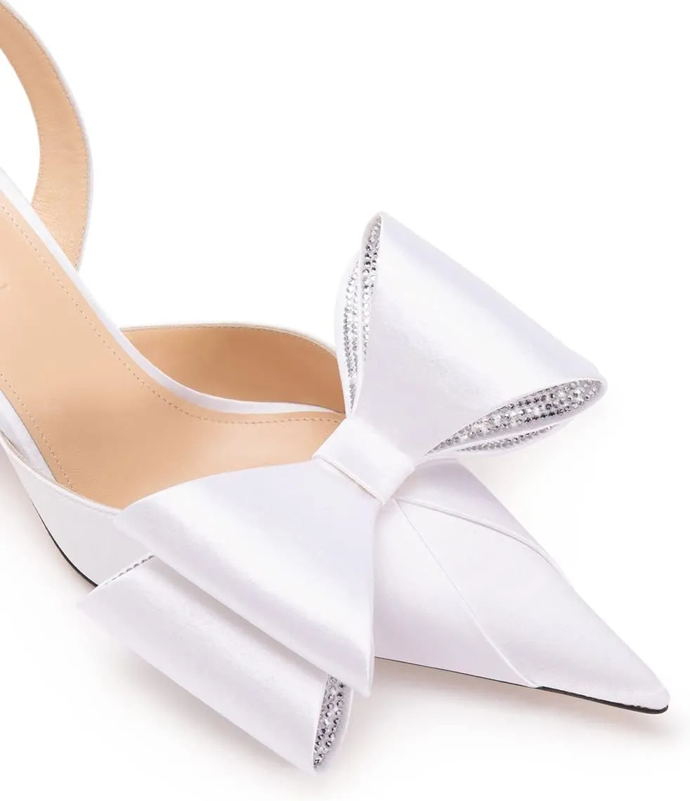 Arqa Women's Kitten Heels Oversize Satin Bow Slingback Pumps Pointed Toe Dress Low Heels