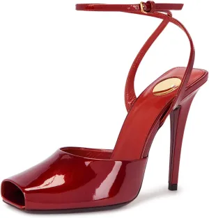 Arqa Womens Stilleto Sandals Covered Square Open Toe Pumps Adjustable Ankle Strap Office Party Dressy Shoes Summer Sexy Elegant 4.1 IN Heels