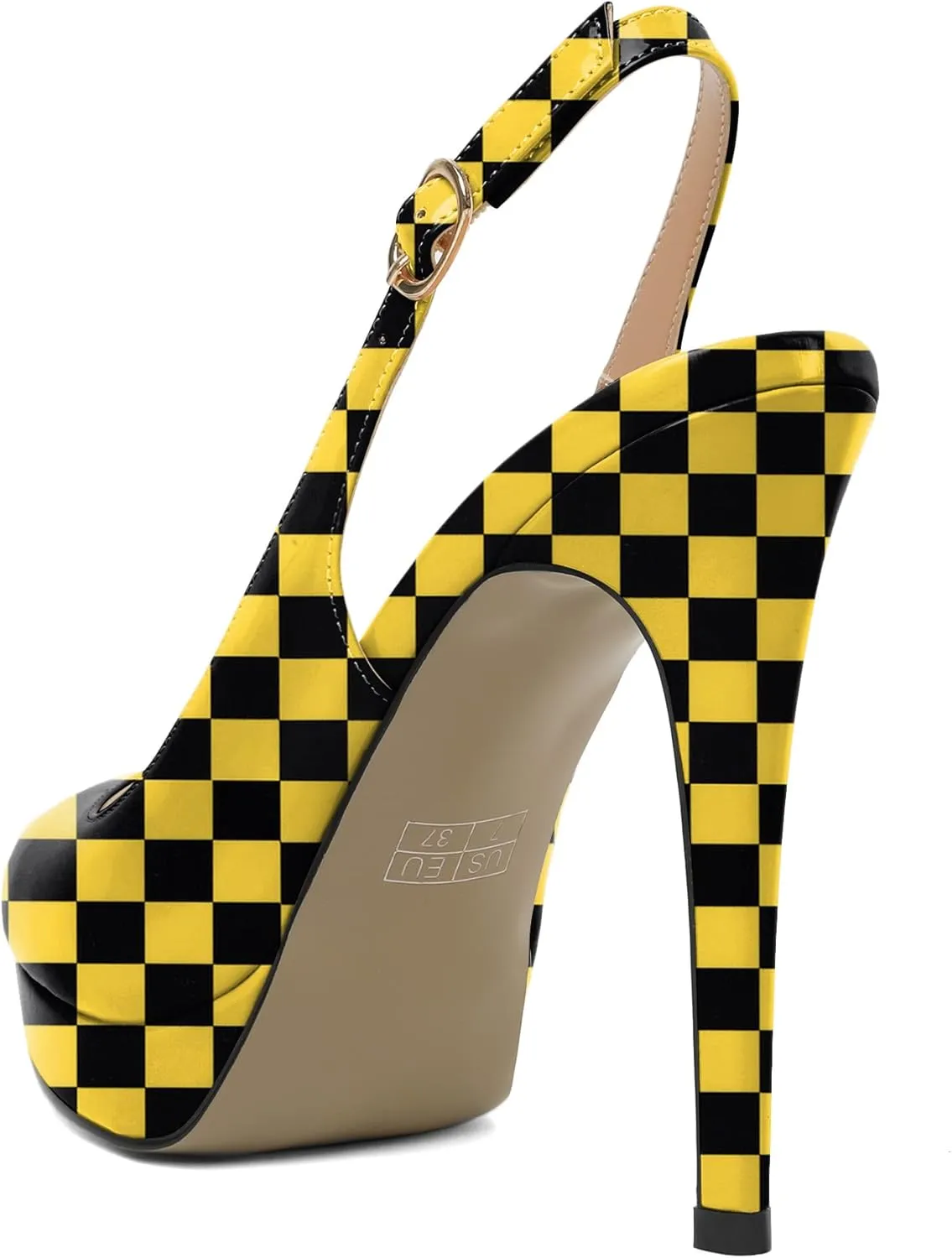 AUMOTED Women's High Heels Slingback Platform Pumps Stilettos Close Pointed Toe Heels Patent Solid Dating Party Dress Shoes 4.7 Inch