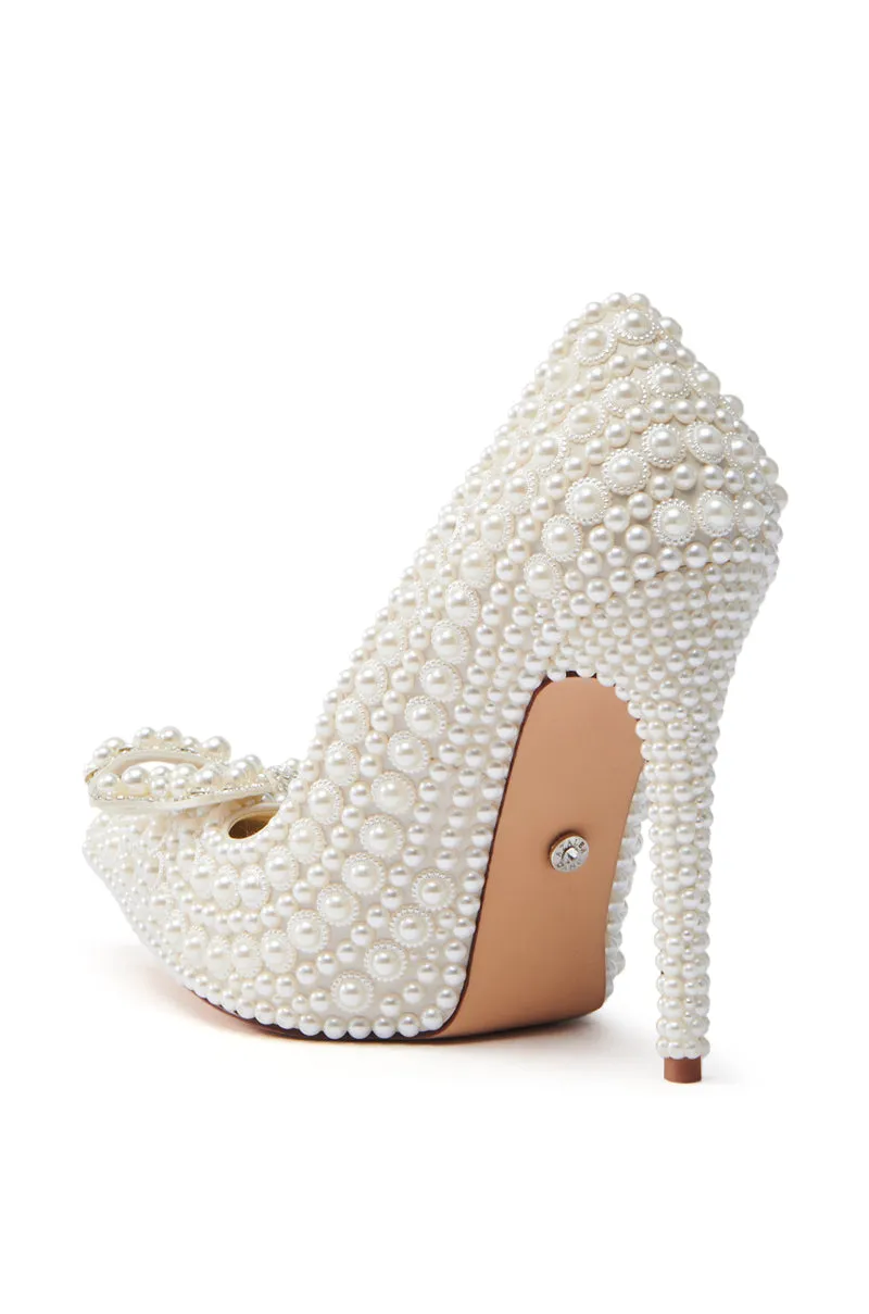 AZALEA WANG NAAMAH WHITE PEARL EMBELLISHED PUMP