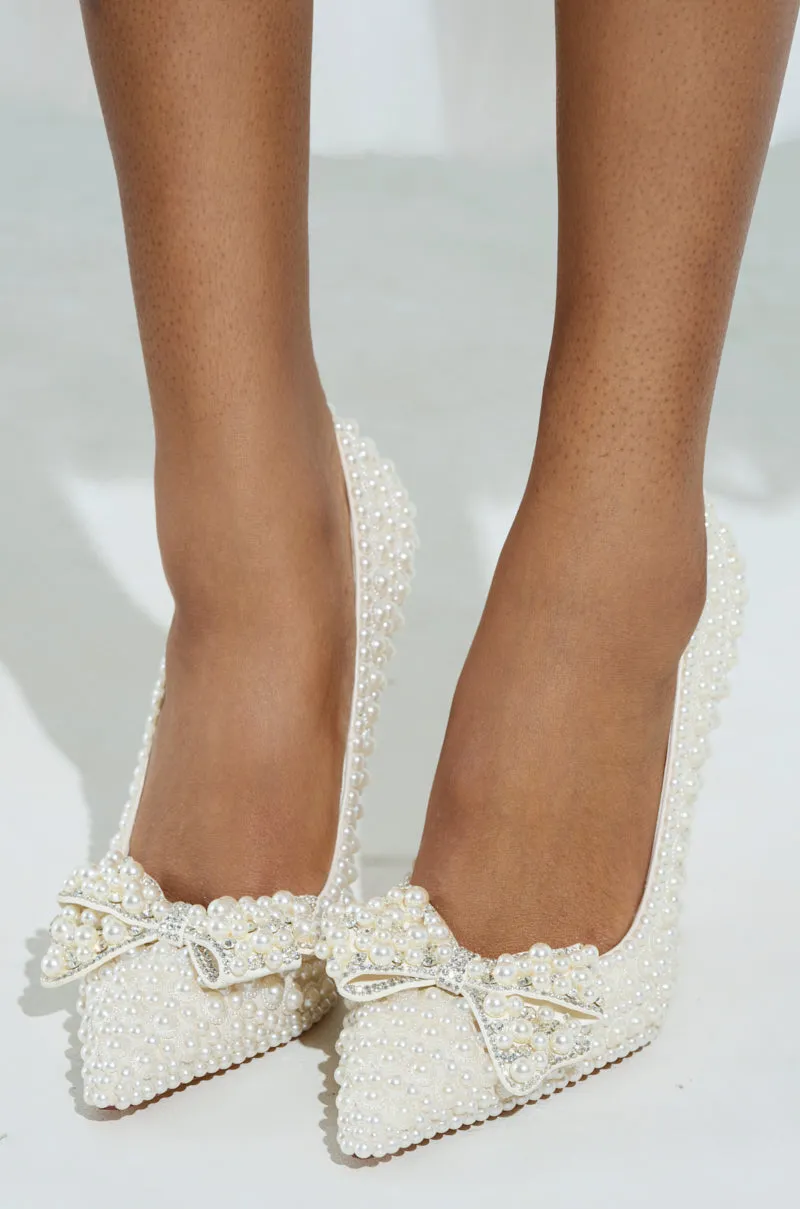 AZALEA WANG NAAMAH WHITE PEARL EMBELLISHED PUMP