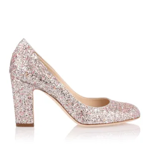 Billie 85 coral coarse glitter pump