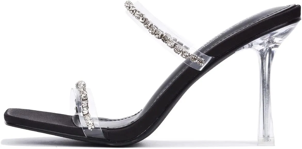 Cape Robbin Jayana Rhinestone Clear Square Toe High Heels (Jayana)