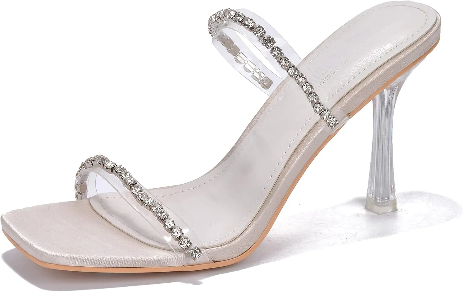Cape Robbin Jayana Rhinestone Clear Square Toe High Heels (Jayana)