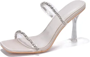 Cape Robbin Jayana Rhinestone Clear Square Toe High Heels (Jayana)