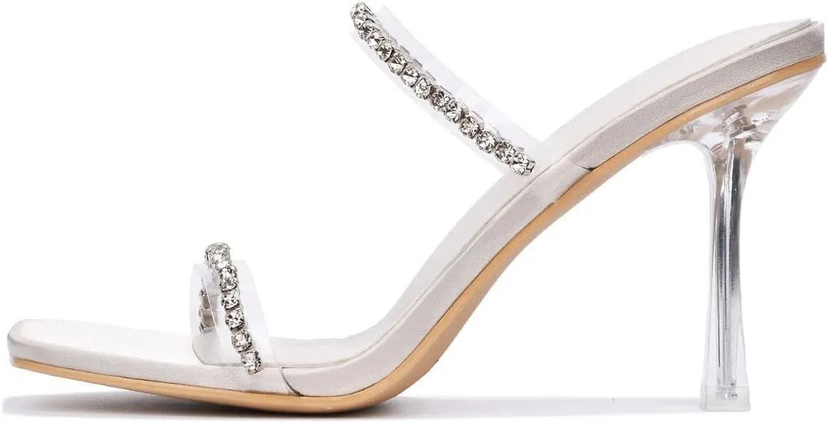 Cape Robbin Jayana Rhinestone Clear Square Toe High Heels (Jayana)