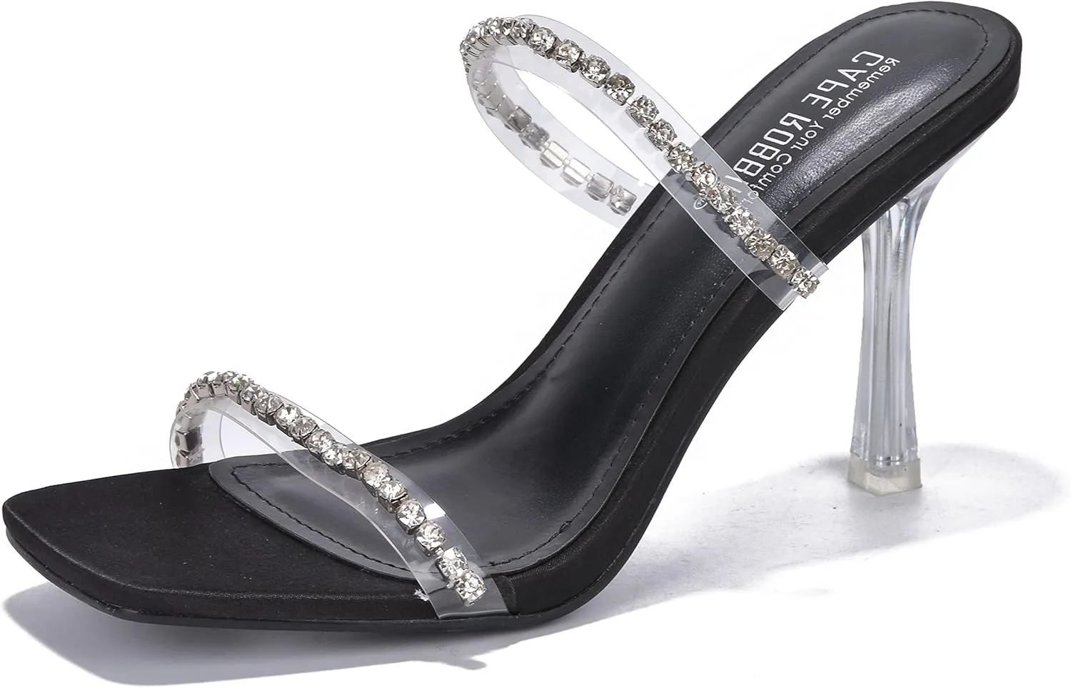 Cape Robbin Jayana Rhinestone Clear Square Toe High Heels (Jayana)