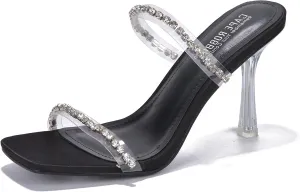 Cape Robbin Jayana Rhinestone Clear Square Toe High Heels (Jayana)