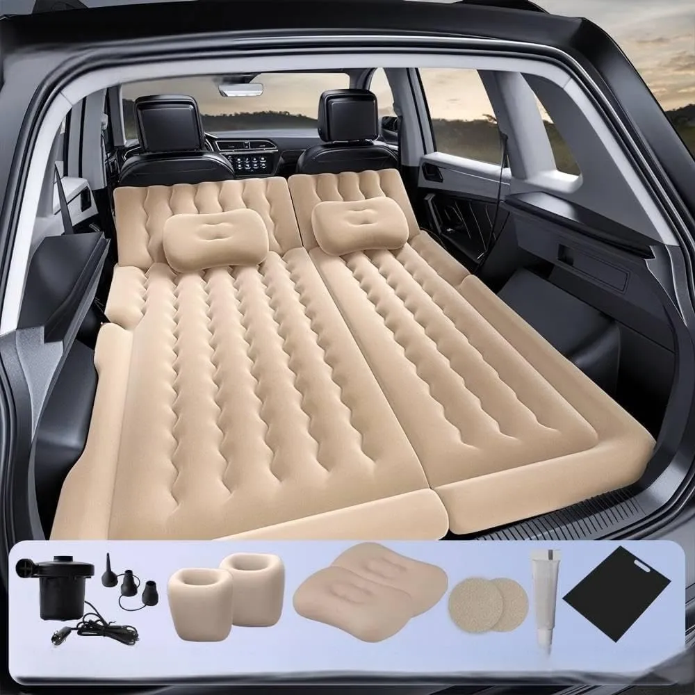 Car Air Mattress for BMW X1 F48 2015 2016 2017 2018 2019,Flocking & PVC Thickened Double-Sided Portable Foldable Sleeping Pad Back Seat Trunk Inflatable Electric Pump Pillows,C