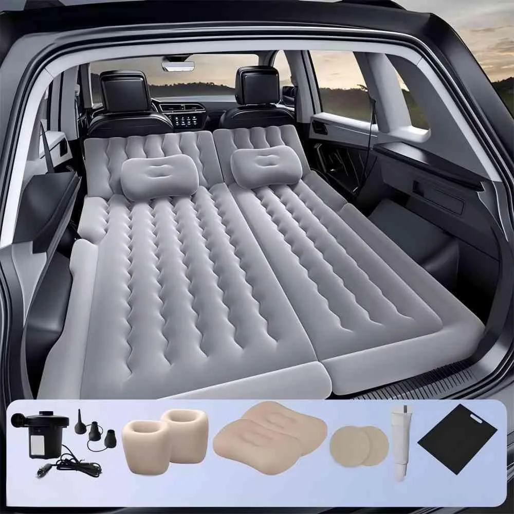 Car Air Mattress for Cadillac SRX(7seats) 1. Generation 2004-2006 2007 2008 2009,Flocking & PVC Thickened Double-Sided Portable Foldable Sleeping Pad Back Seat Trunk Inflatable Electric Pump Pillows