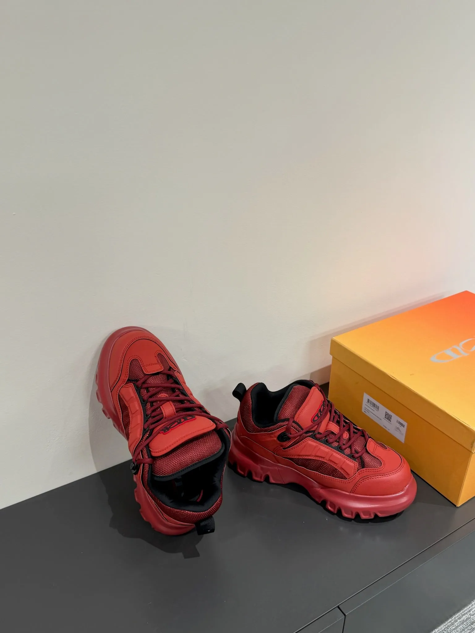 CD Sneaker In Red Mix Burgundy Calfskin And Mesh Fabric 109252