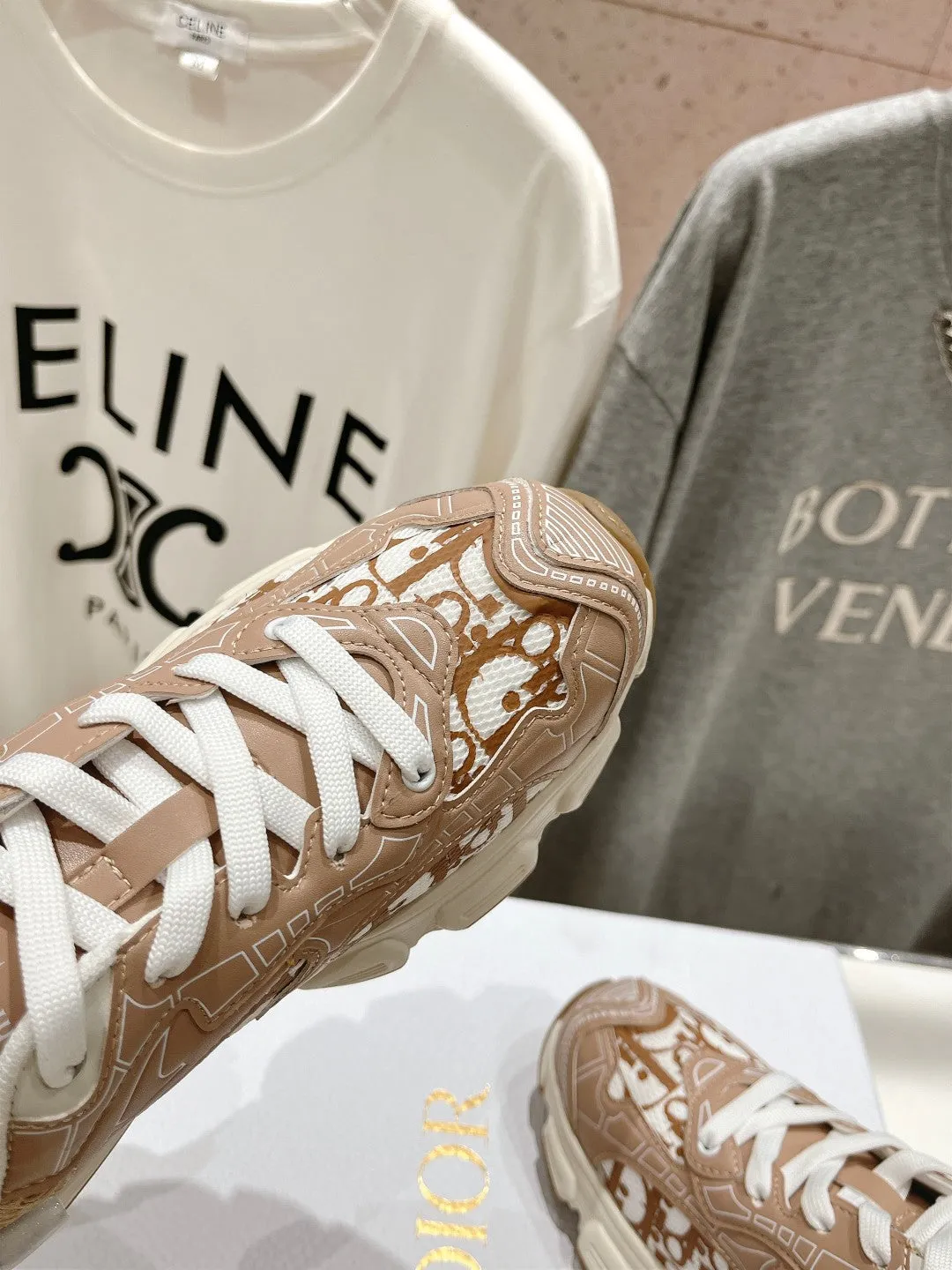 CD Vibe Sneaker Beige Brown Polyester Mesh Fabric And Cowhide