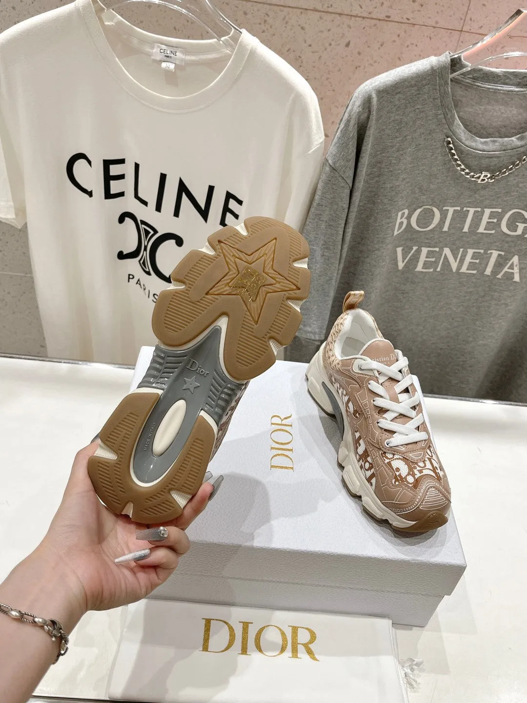 CD Vibe Sneaker Beige Brown Polyester Mesh Fabric And Cowhide