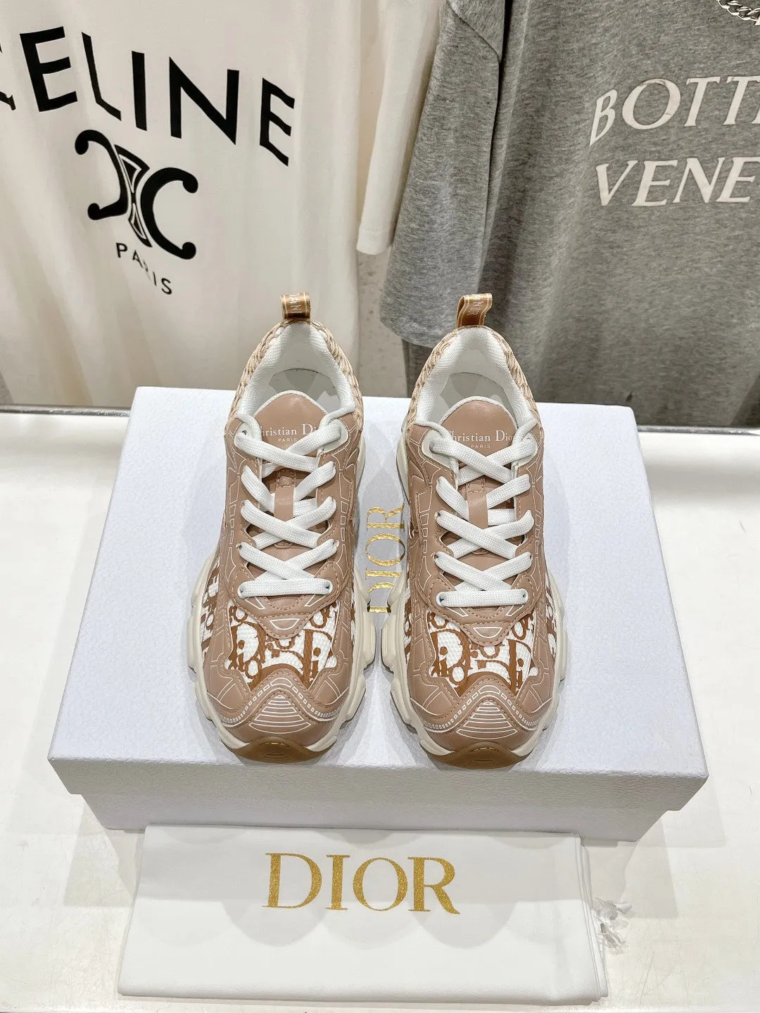 CD Vibe Sneaker Beige Brown Polyester Mesh Fabric And Cowhide