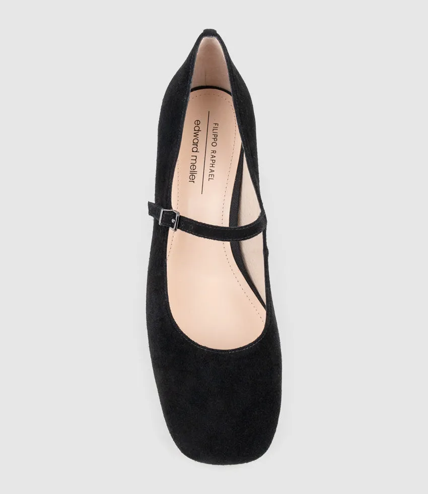 CELINA65 Mary Jane Pump in Black Suede