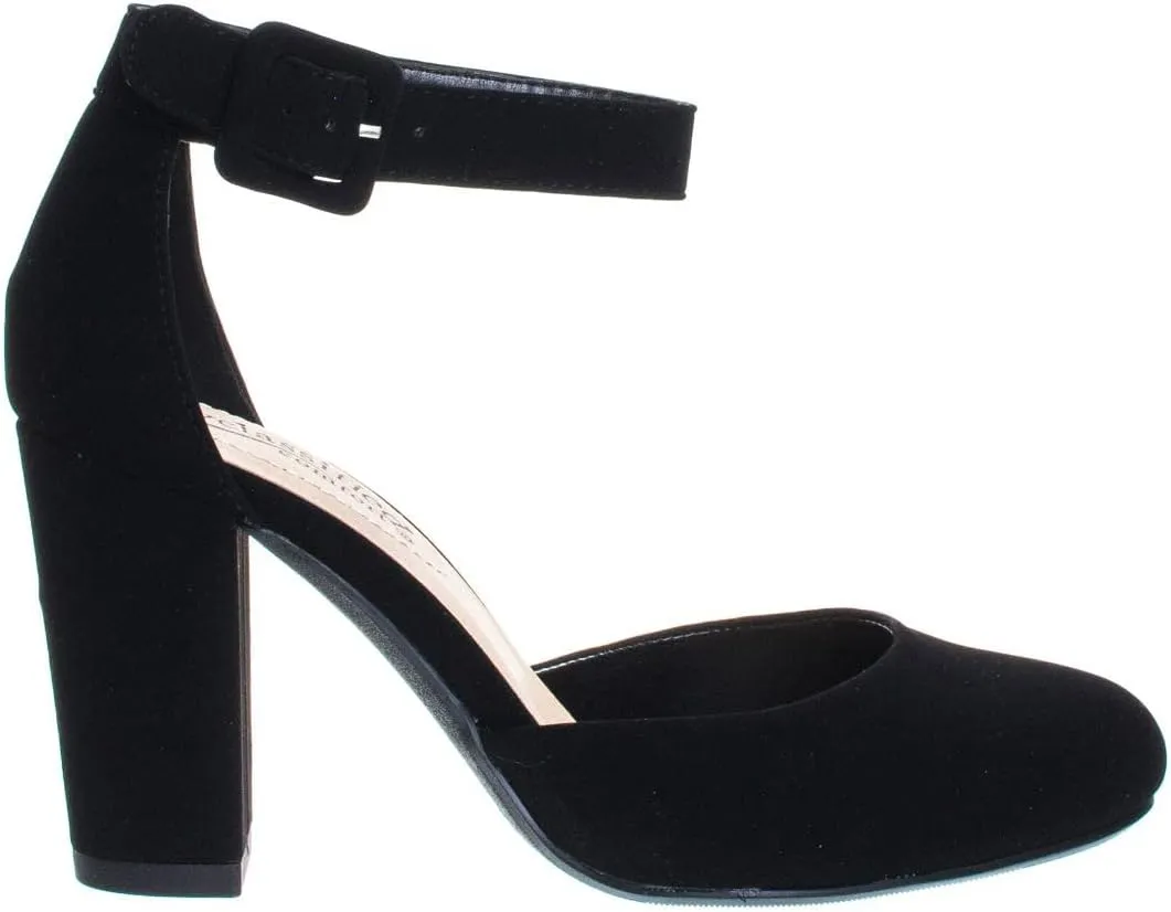 CITYCLASSIFIED “Kelly” ~ Women Comfort Foam Closed Toe Closed Back Counter High Block Heel Pump with Adjustable Ankle Strap