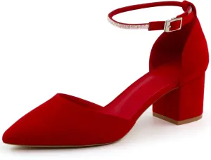 Closed Toe Heels Pumps Women High Block Chunky Heeled Pointed Toed Ankle Strap Pump Shoes Office Wedding Casual Dance Glitter Pumps Shoes for Lady Size 6-10