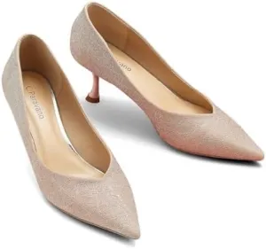 C.Paravano Pointy Heels Wedding Shoes Dressy Work Casual Heels Flight Attendant Pointed Toe Pumps for Office Wear and Casual Outfits (Size 8.5,Pink)