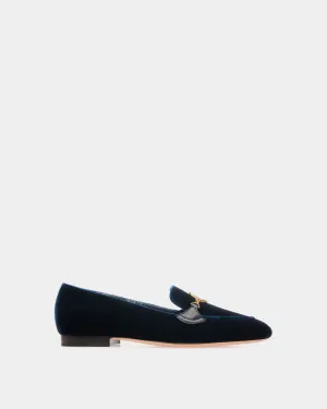 Daily Emblem Loafer in Navy Blue Velvet Fabric