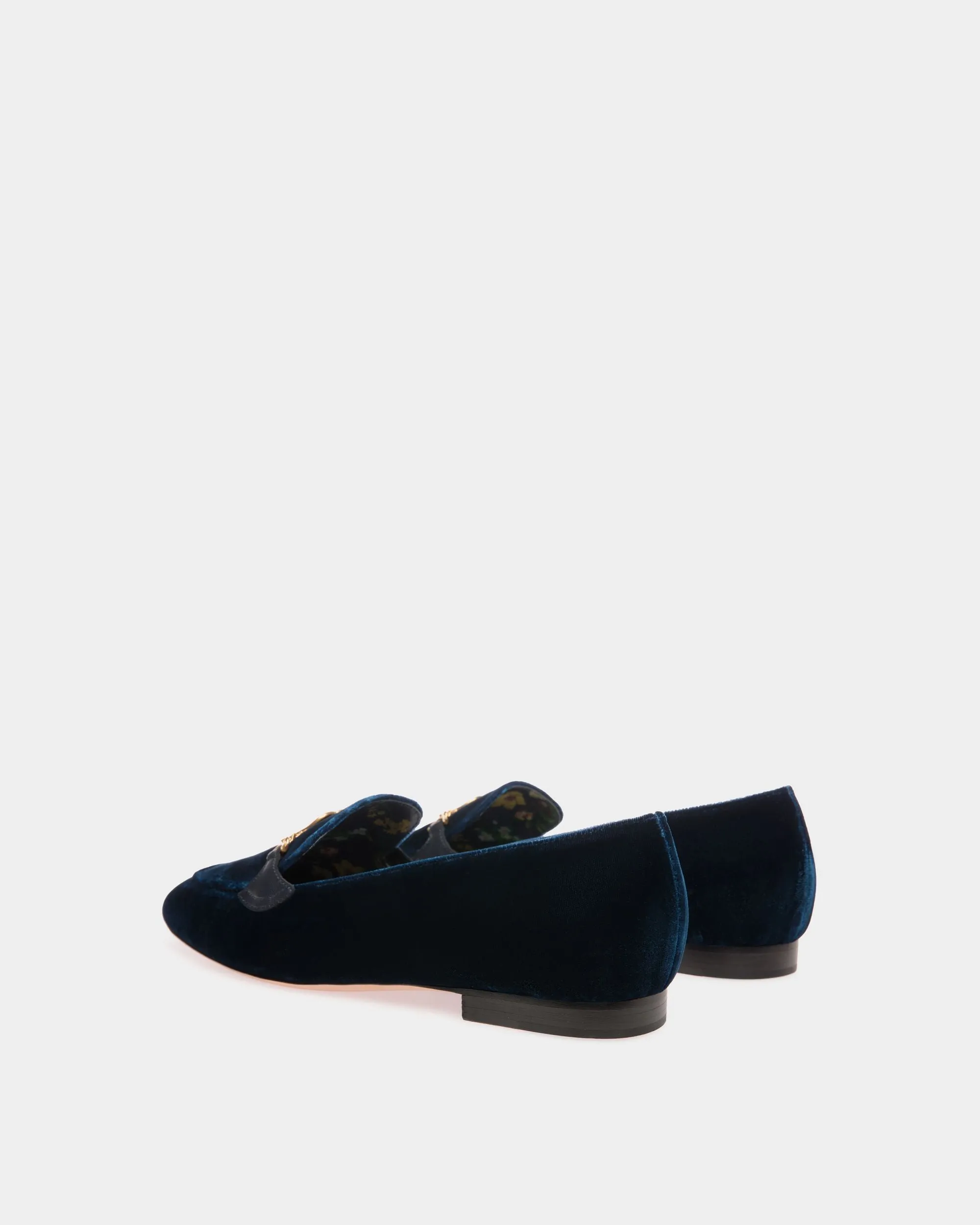 Daily Emblem Loafer in Navy Blue Velvet Fabric