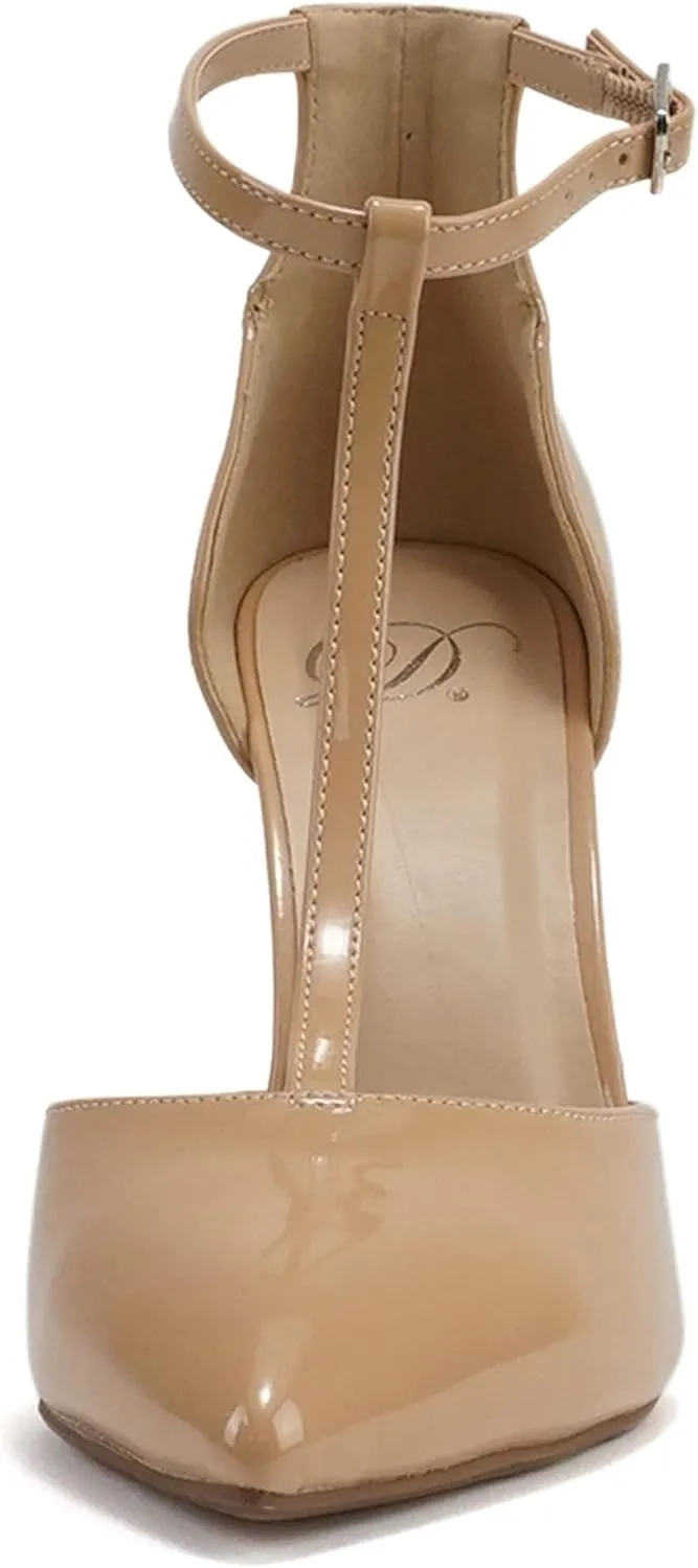 Delicious “ANYA” ~ Women Pointed Toe Closed Back Counter T-Strap Stiletto High Heel Pump Shoe