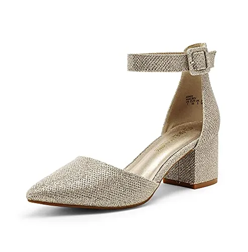 DREAM PAIRS ANNEE Pointed Toe Low Heels Block Chunky Pump Shoes