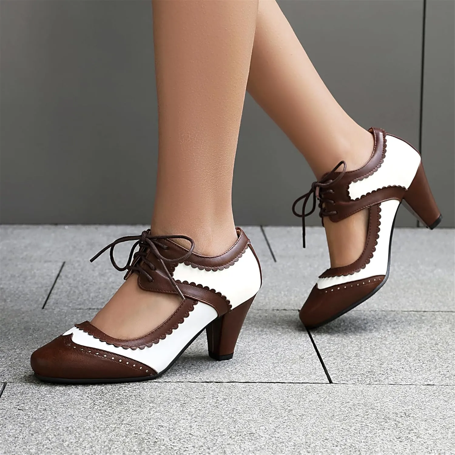 Elerhythm Women's Mary Jane Lace Up Closed Round Toe Vintage Heels 1950s Pumps 1920s Victorian 1940s Retro Shoes