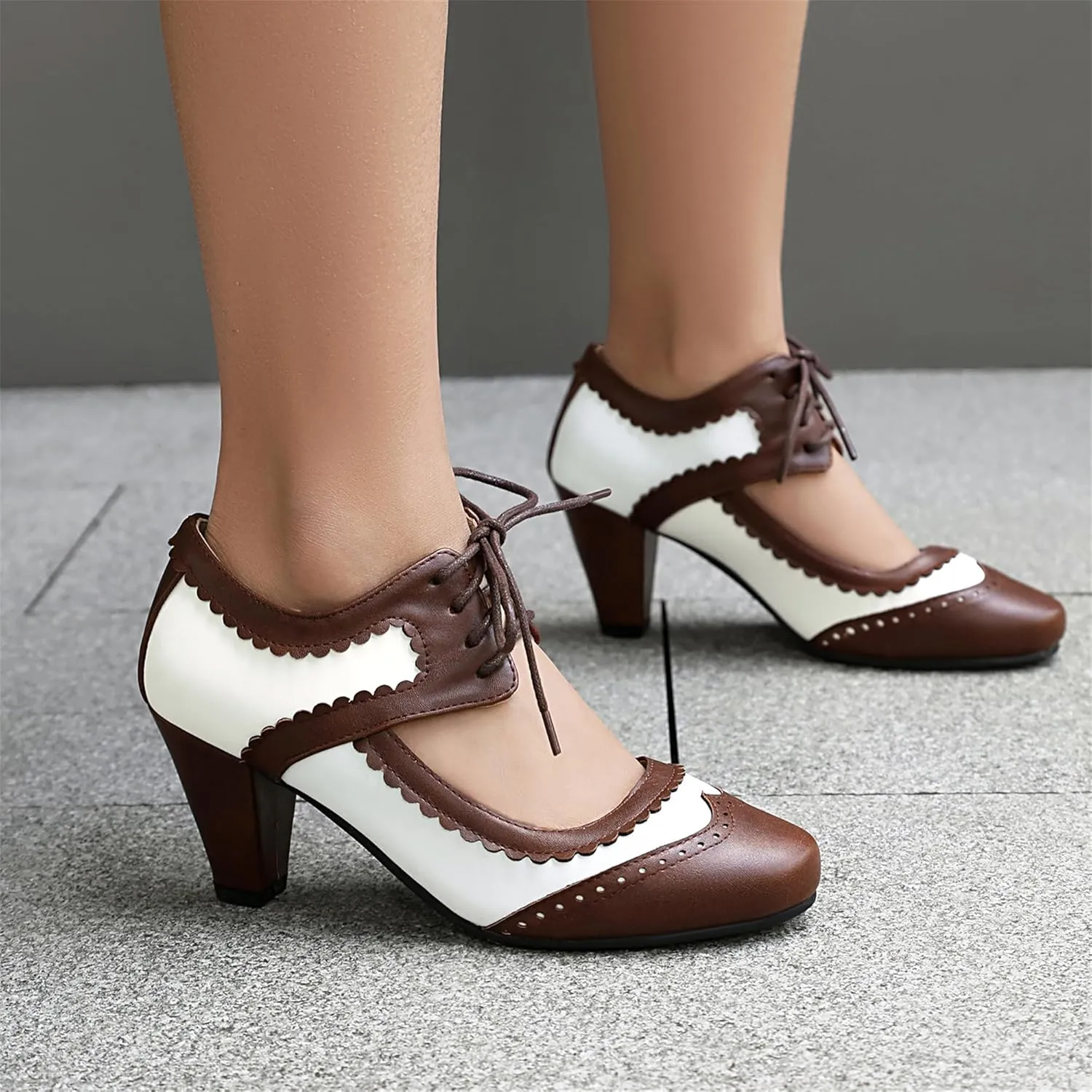 Elerhythm Women's Mary Jane Lace Up Closed Round Toe Vintage Heels 1950s Pumps 1920s Victorian 1940s Retro Shoes