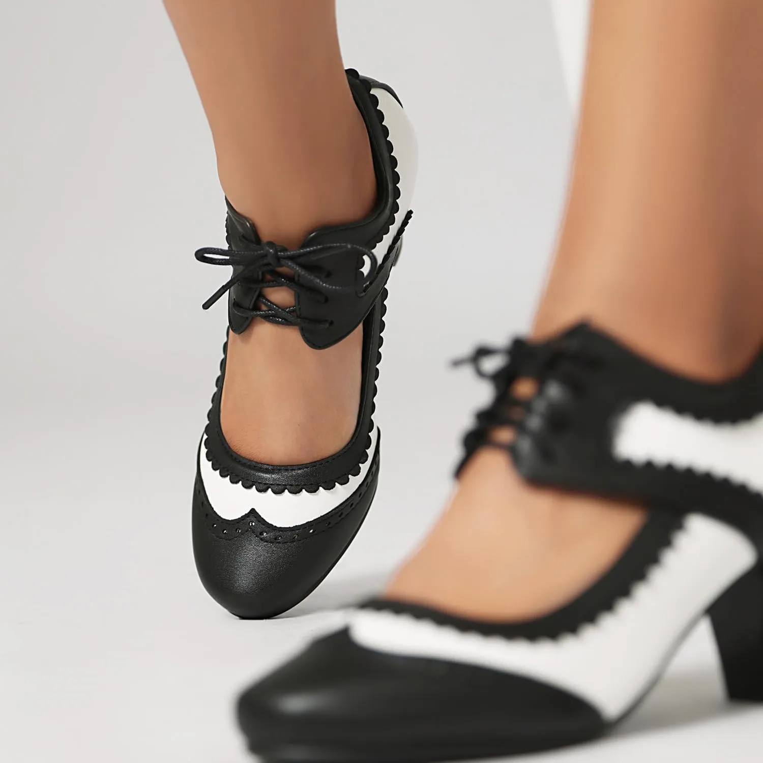 Elerhythm Women's Mary Jane Lace Up Closed Round Toe Vintage Heels Gatsby 1950s Pumps 1920s Victorian 1940s Retro Shoes