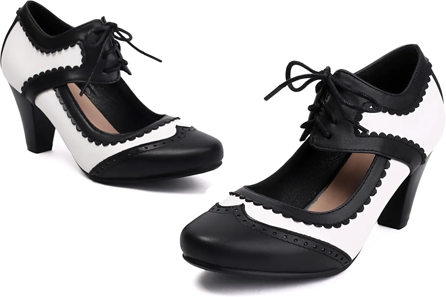 Elerhythm Women's Mary Jane Lace Up Closed Round Toe Vintage Heels Gatsby 1950s Pumps 1920s Victorian 1940s Retro Shoes
