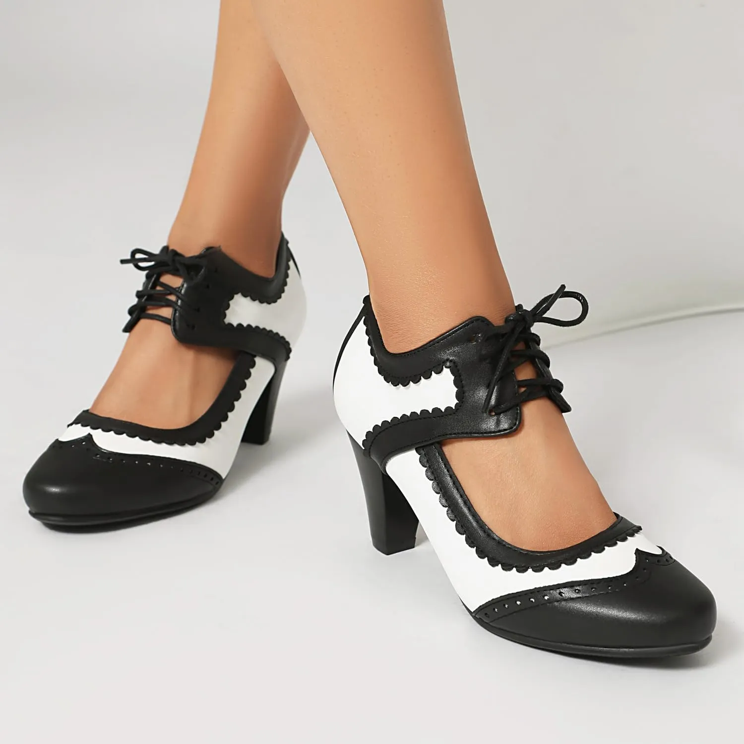 Elerhythm Women's Mary Jane Lace Up Closed Round Toe Vintage Heels Gatsby 1950s Pumps 1920s Victorian 1940s Retro Shoes