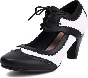 Elerhythm Women's Mary Jane Lace Up Closed Round Toe Vintage Heels Gatsby 1950s Pumps 1920s Victorian 1940s Retro Shoes