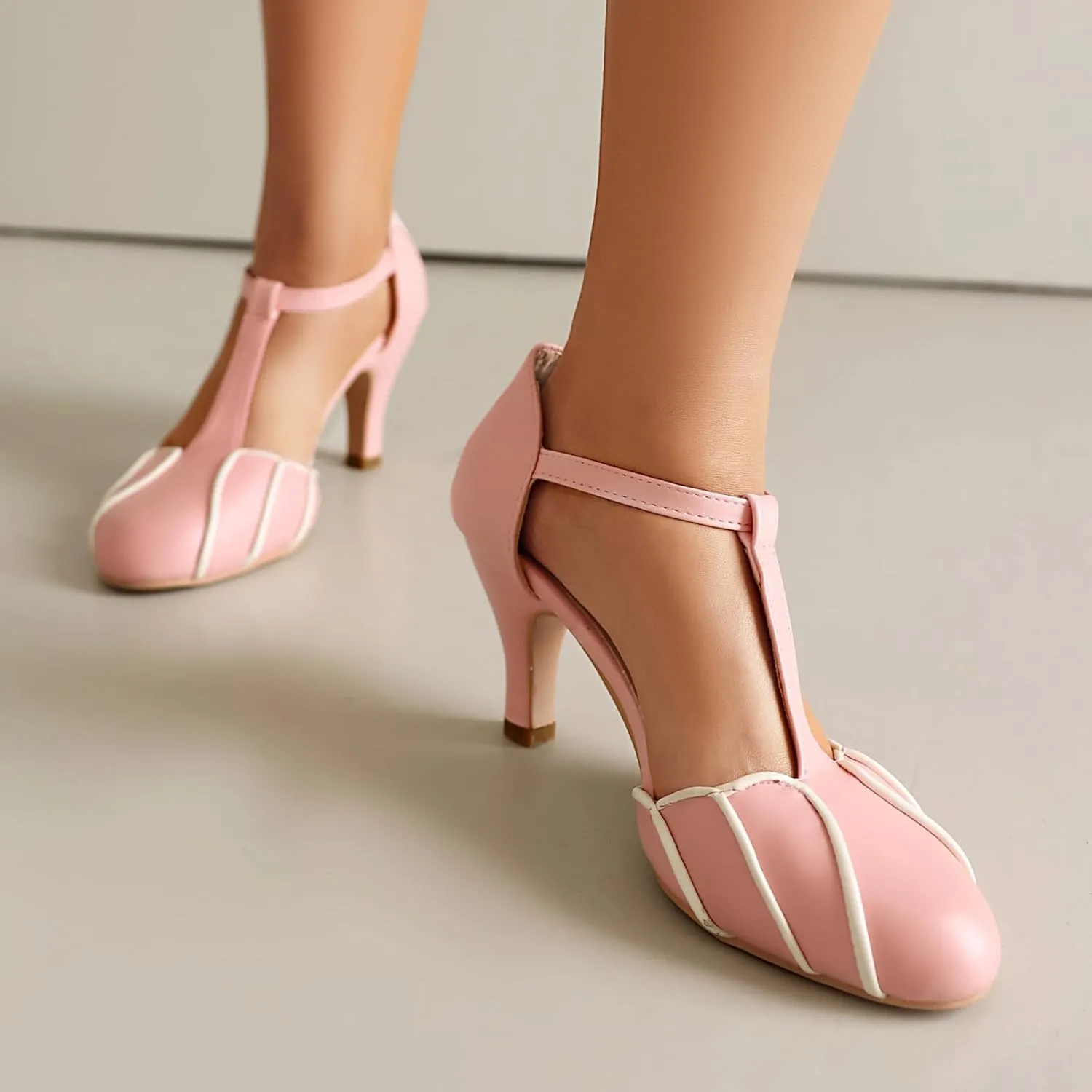 Elerhythm Women's Mary Jane Retro Rockability Close Round Toe Vintage 1920s Gatsby Heels 1950s Victorian Pumps Shoes