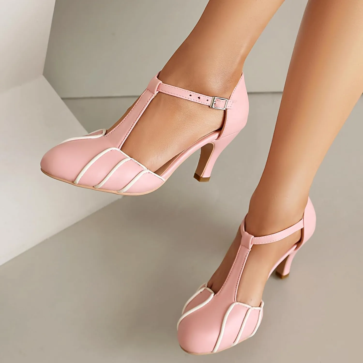Elerhythm Women's Mary Jane Retro Rockability Close Round Toe Vintage 1920s Gatsby Heels 1950s Victorian Pumps Shoes