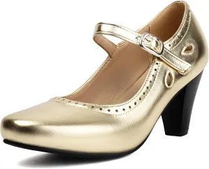 Elerhythm Women's Mary Jane Teardrop Cutout Classic and Retro 1920s Pump Heels 1950s Vintage Round Closed Toe 1940s Ankle Strap Dress Shoes