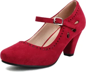 Elerhythm Women's Mary Jane Teardrop Cutout Classic and Retro 1920s Pump Heels 1950s Vintage Round Closed Toe 1940s Ankle Strap Dress Shoes
