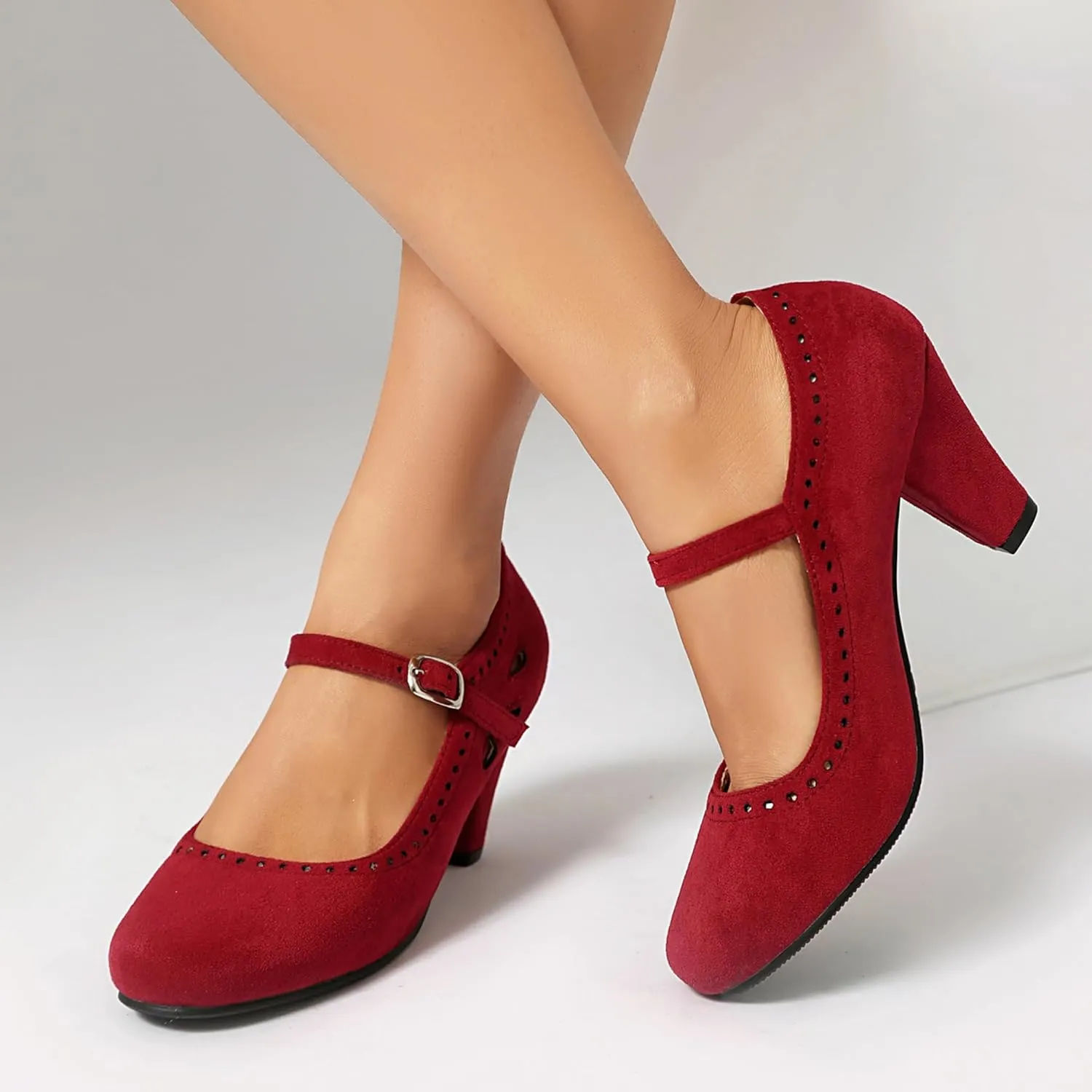 Elerhythm Women's Mary Jane Teardrop Cutout Classic and Retro 1920s Pump Heels 1950s Vintage Round Closed Toe 1940s Ankle Strap Dress Shoes