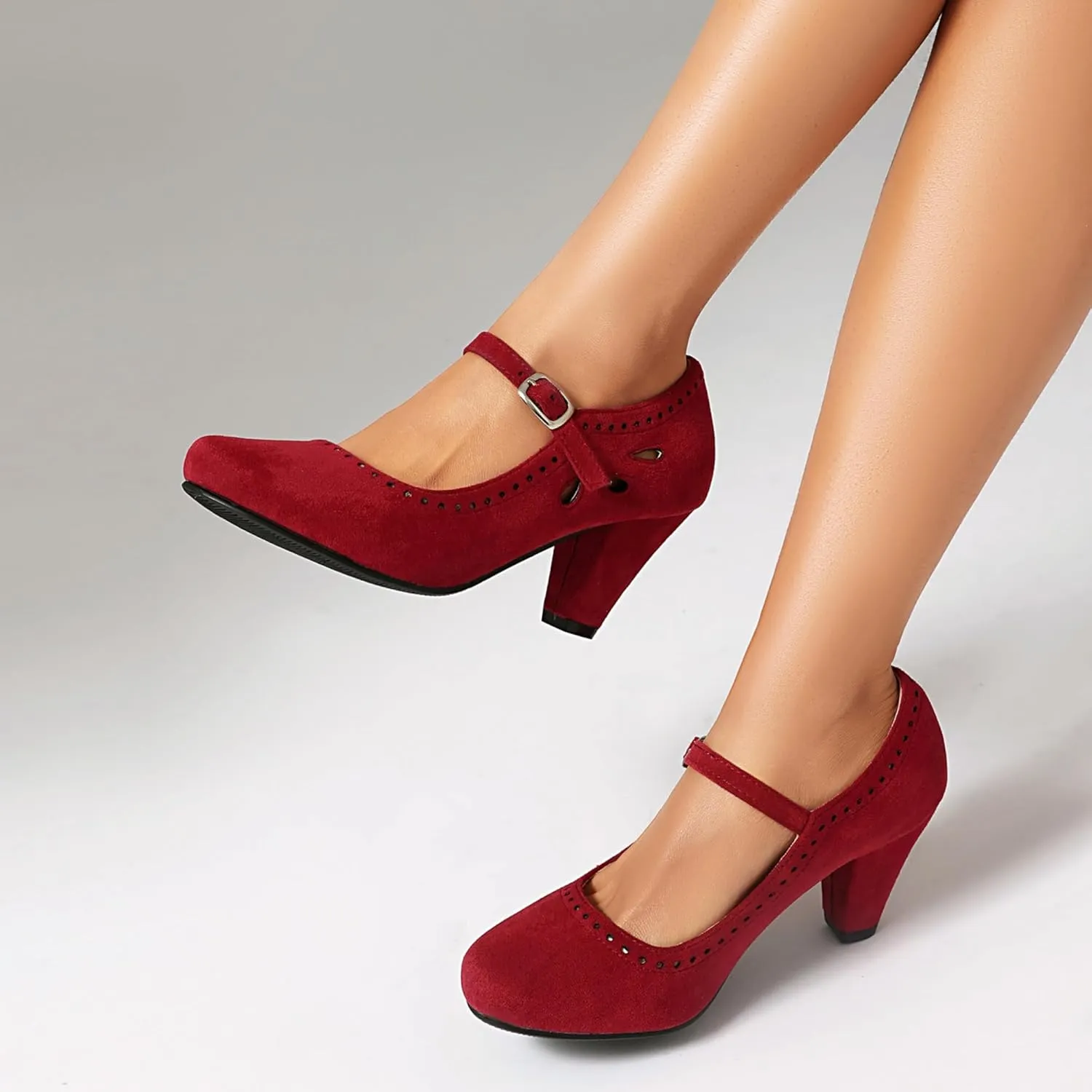 Elerhythm Women's Mary Jane Teardrop Cutout Classic and Retro 1920s Pump Heels 1950s Vintage Round Closed Toe 1940s Ankle Strap Dress Shoes