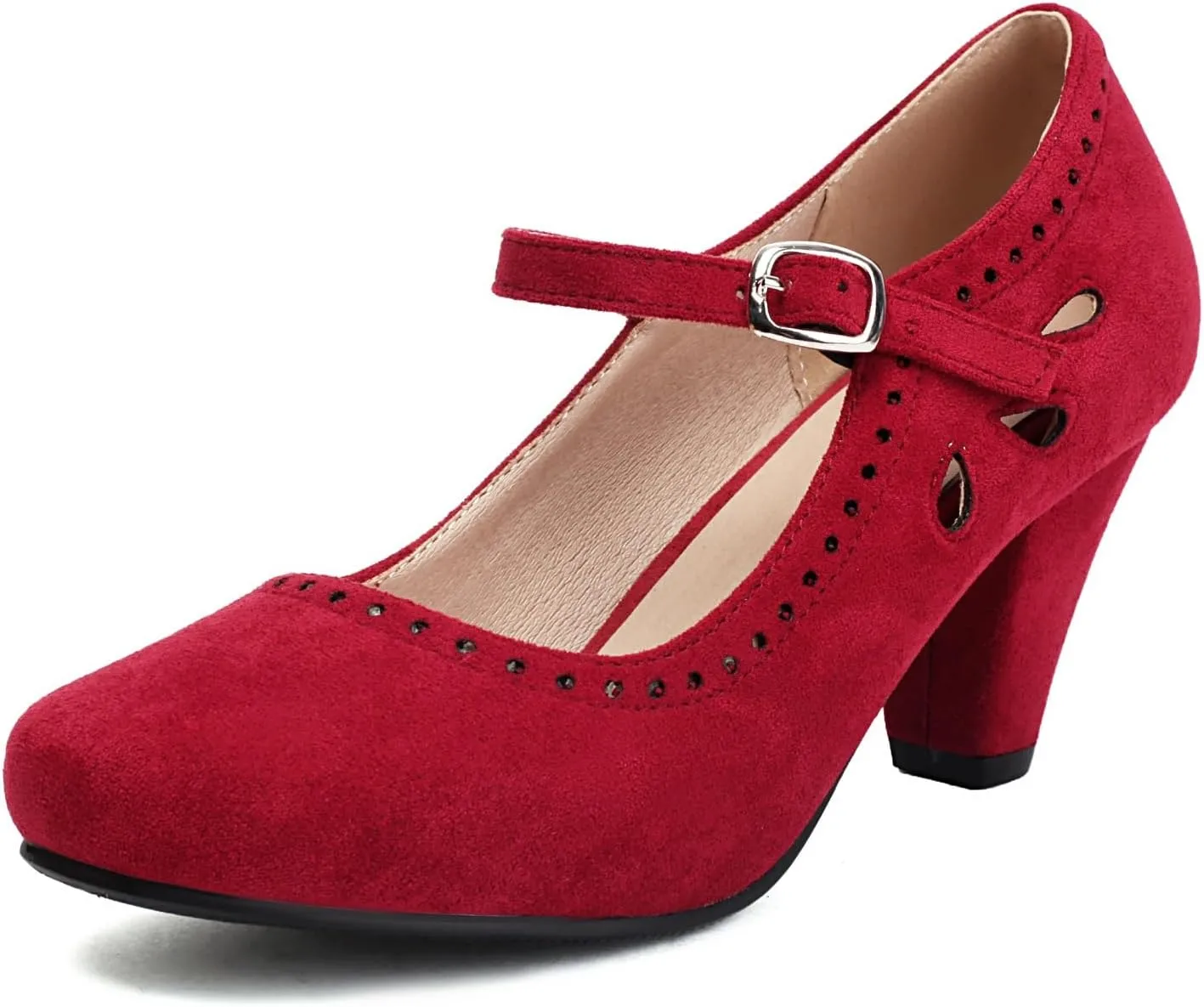 Elerhythm Women's Mary Jane Teardrop Cutout Classic and Retro 1920s Pump Heels 1950s Vintage Round Closed Toe 1940s Ankle Strap Dress Shoes