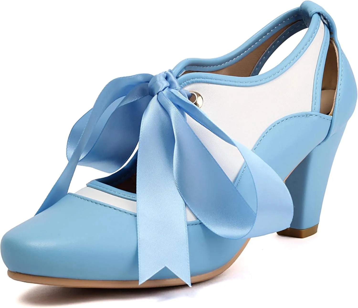 Elerhythm Women's Mary Jane Two Tone Lace Up Closed Round Toe Vintage Heels Gatsby 1950s Pumps 1920s Victorian Retro Shoes