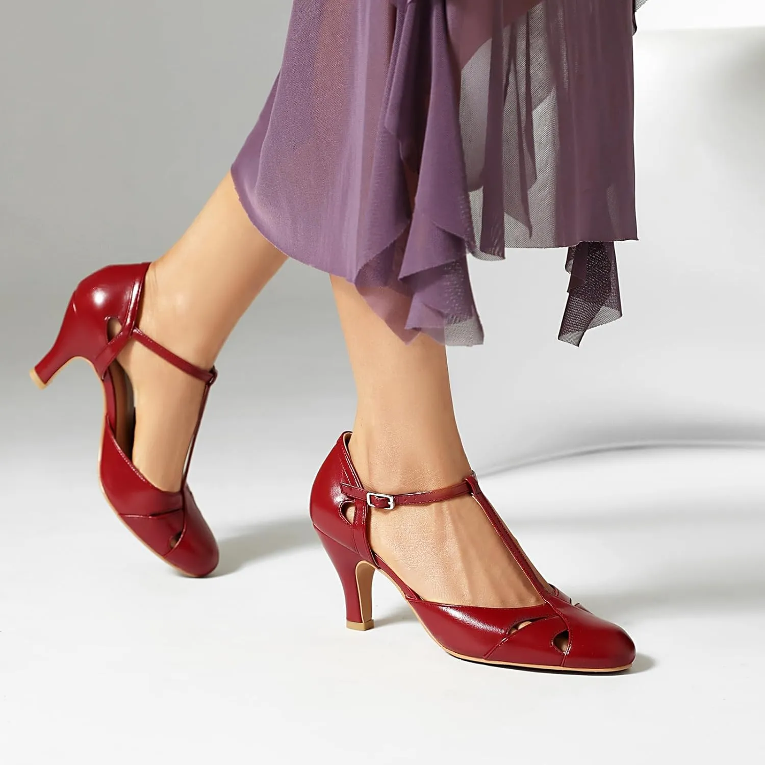 Elerhythm Women's Mary Jane Vintage Ankle Strap Closed Round Toe Gatsby Heels Retro 1950s Pumps 1920s Victorian Shoes